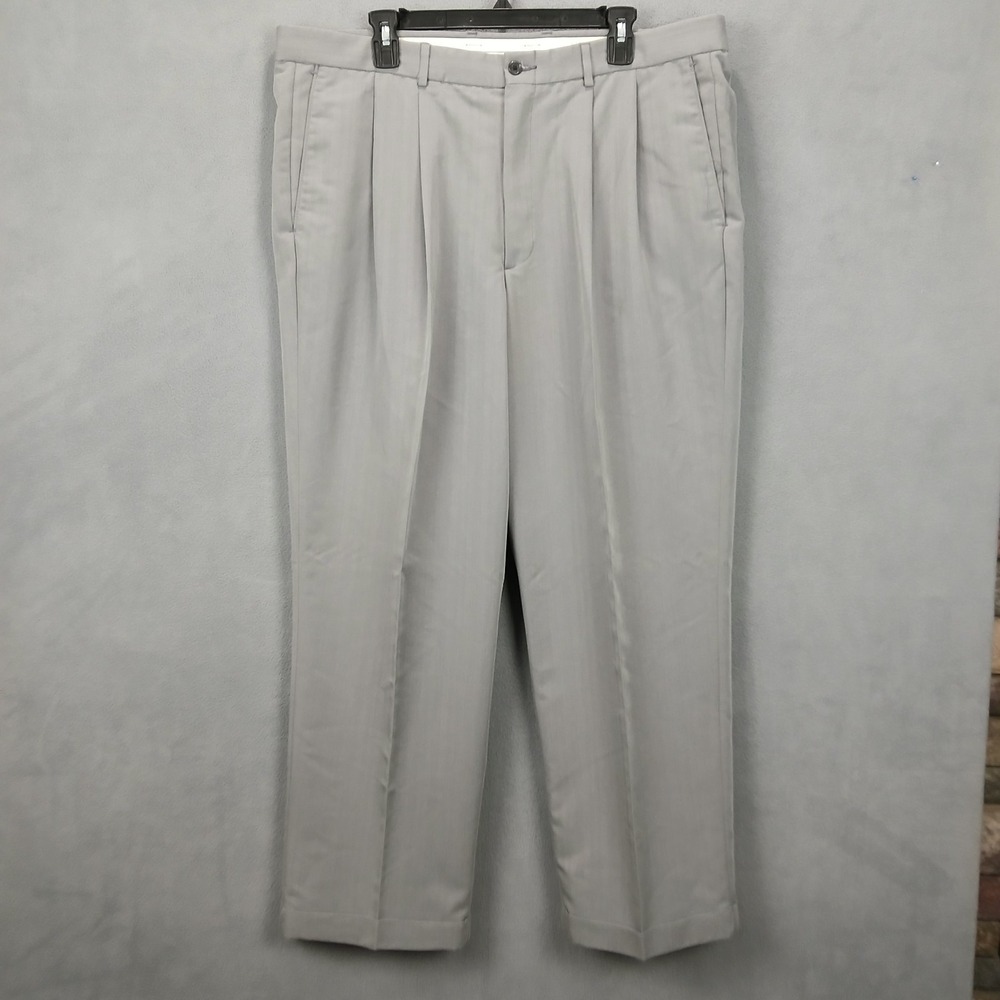 Liz Claiborne Dress Pants Mens 40x30 Gray Herringbone Pleated Front Formal